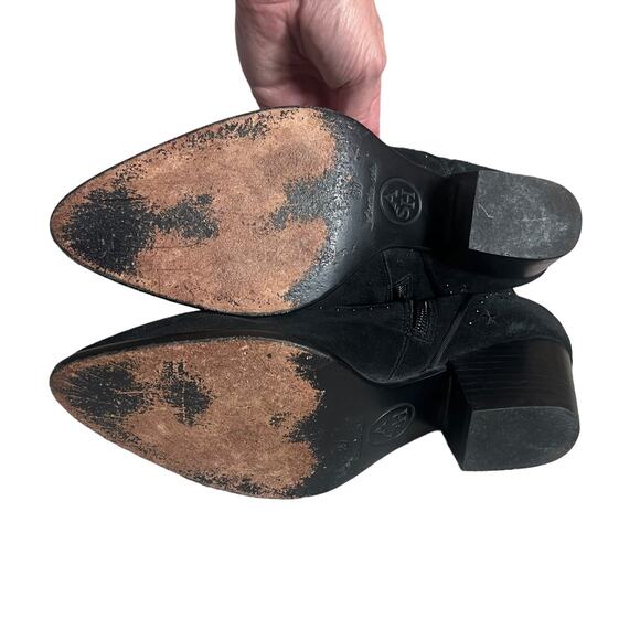 ASH Black Suede Embroidered Ankle Boots Size 37/6.5 Western Floral Zip Booties - Picture 6 of 9